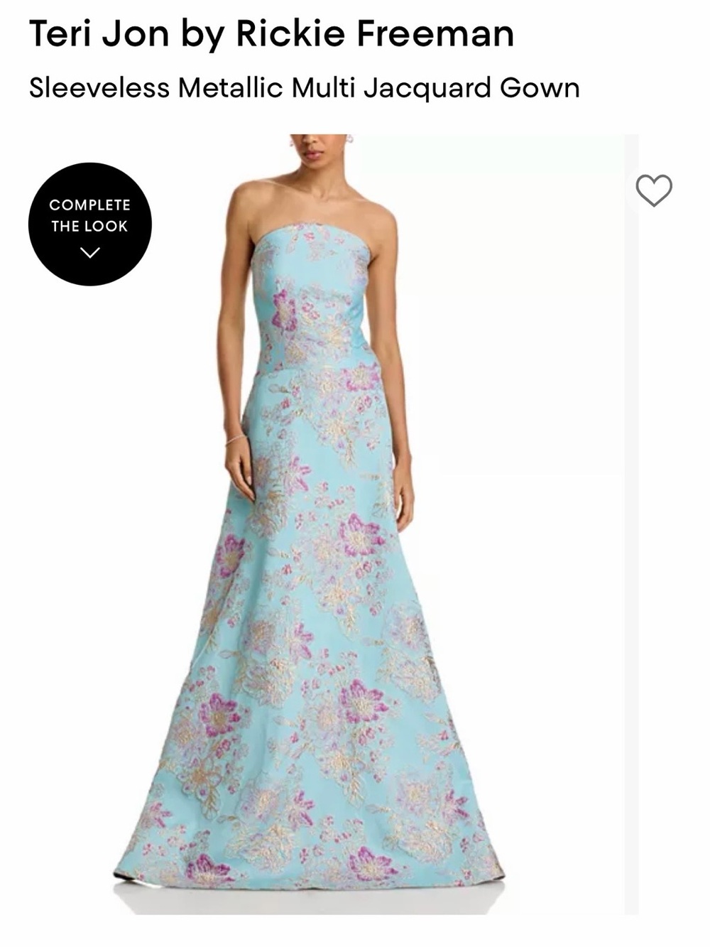 Teri Jon Strapless Metallic Floral Jacquard Gown in Light Blue